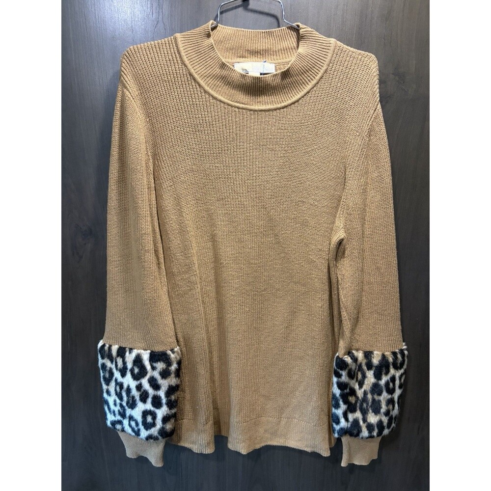 Michael Kors Women's Faux Fur Cuff Sweater In Dark Camel Sz XL Retailed $150